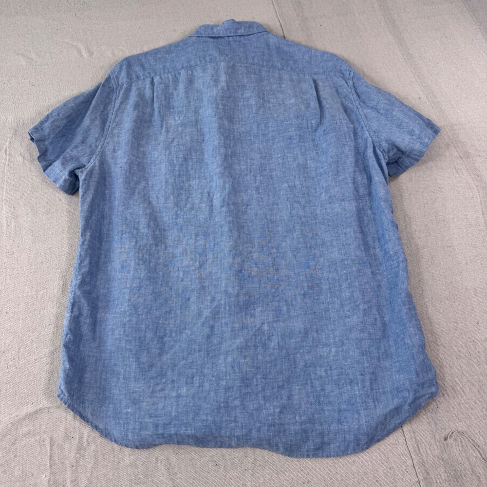 J.Crew Button Down Shirt Mens Large Blue Excellent 100% Linen Short Sleeve H4802 - Picture 3 of 9